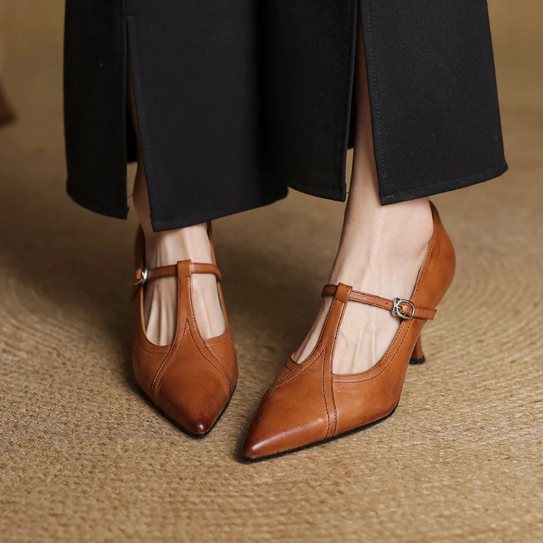 Women's Pointed-Toe Mary Jane Heels β Elegant T-Strap Pumps