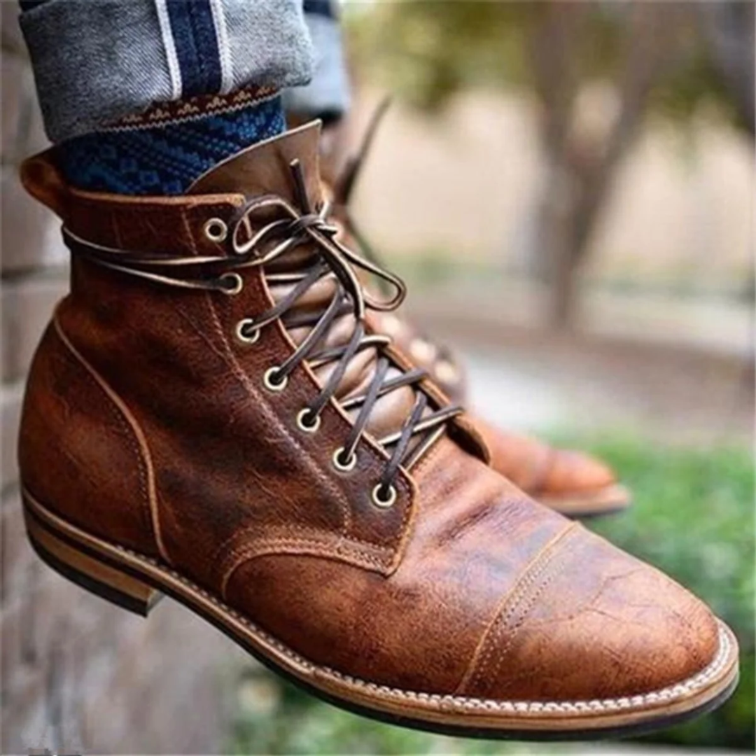 Men's Lace-Up Ankle Boots β Classic Cap Toe Vintage Style