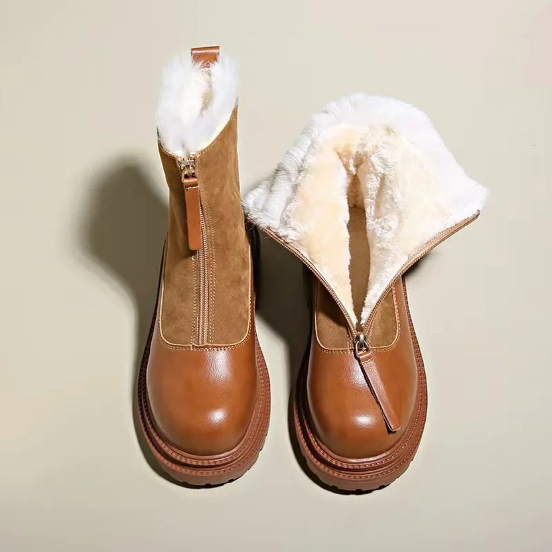 Women's Ankle Boots with Faux Fur Lining β Stylish Zip-Up Boots