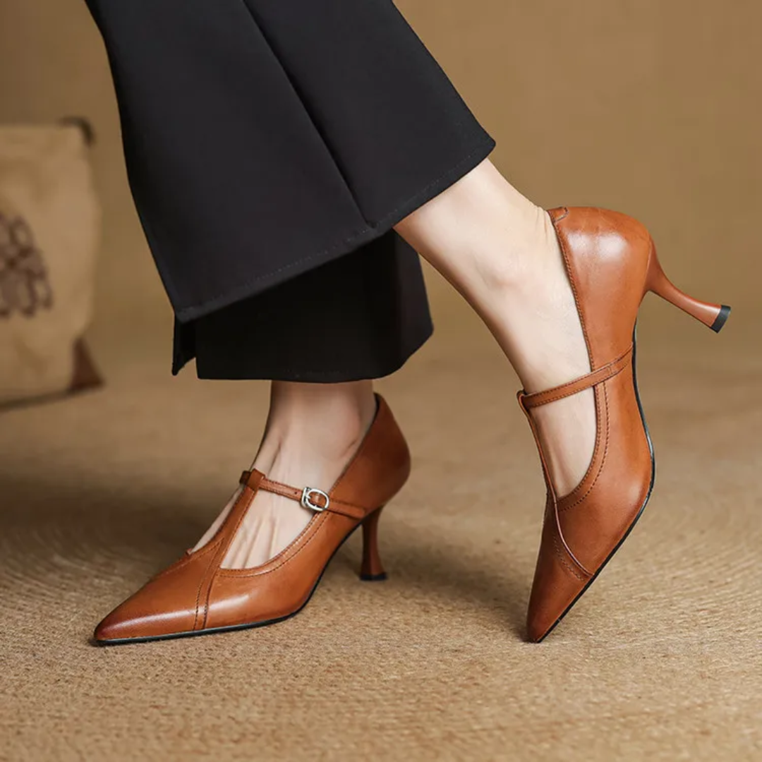 Women's Pointed-Toe Mary Jane Heels β Elegant T-Strap Pumps