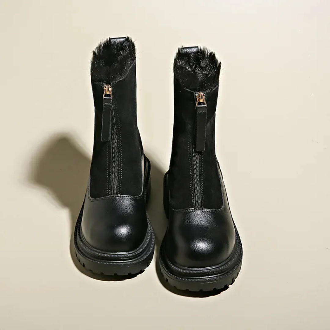 Women's Ankle Boots with Faux Fur Lining β Stylish Zip-Up Boots