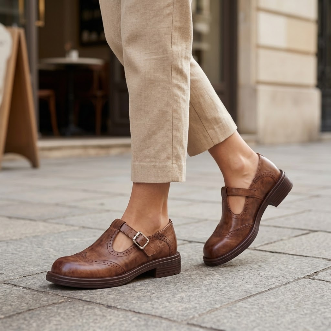 Women's Mary Jane Shoes with Buckle Strap β Vintage Brogue Style