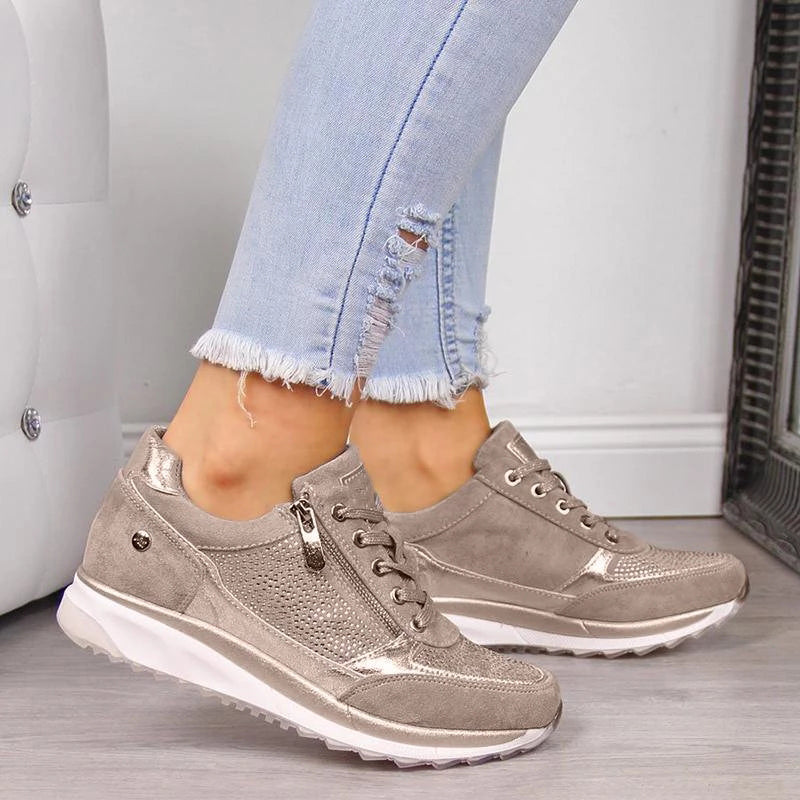Casual Lace-Up Sneakers for Women β Stylish & Comfortable with Side Zipper