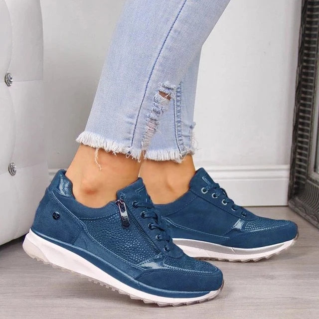 Casual Lace-Up Sneakers for Women β Stylish & Comfortable with Side Zipper