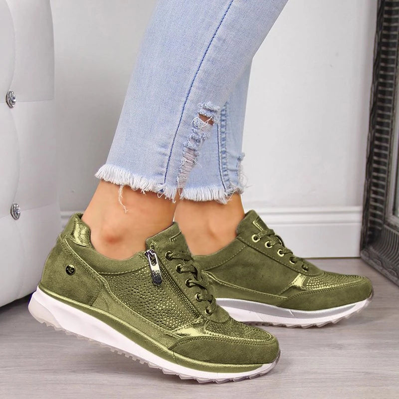 Casual Lace-Up Sneakers for Women β Stylish & Comfortable with Side Zipper