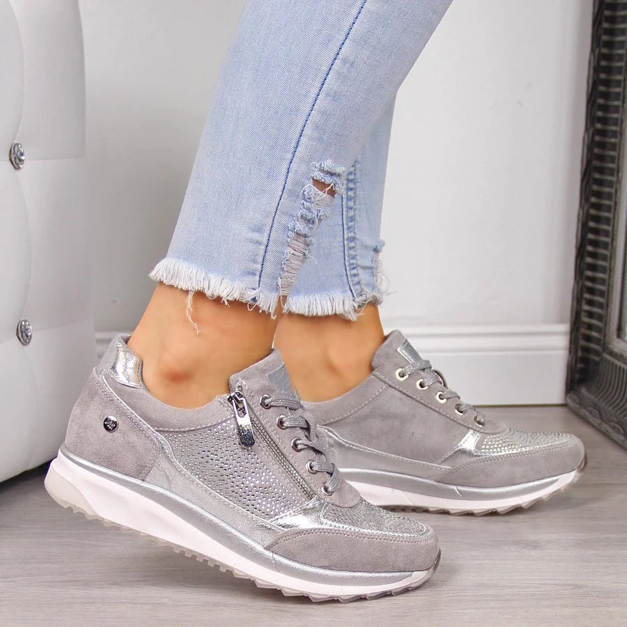 Casual Lace-Up Sneakers for Women β Stylish & Comfortable with Side Zipper