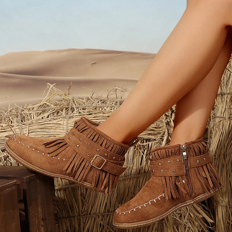 Chic Black Ankle Boots for Women β Stylish Western Buckle Design