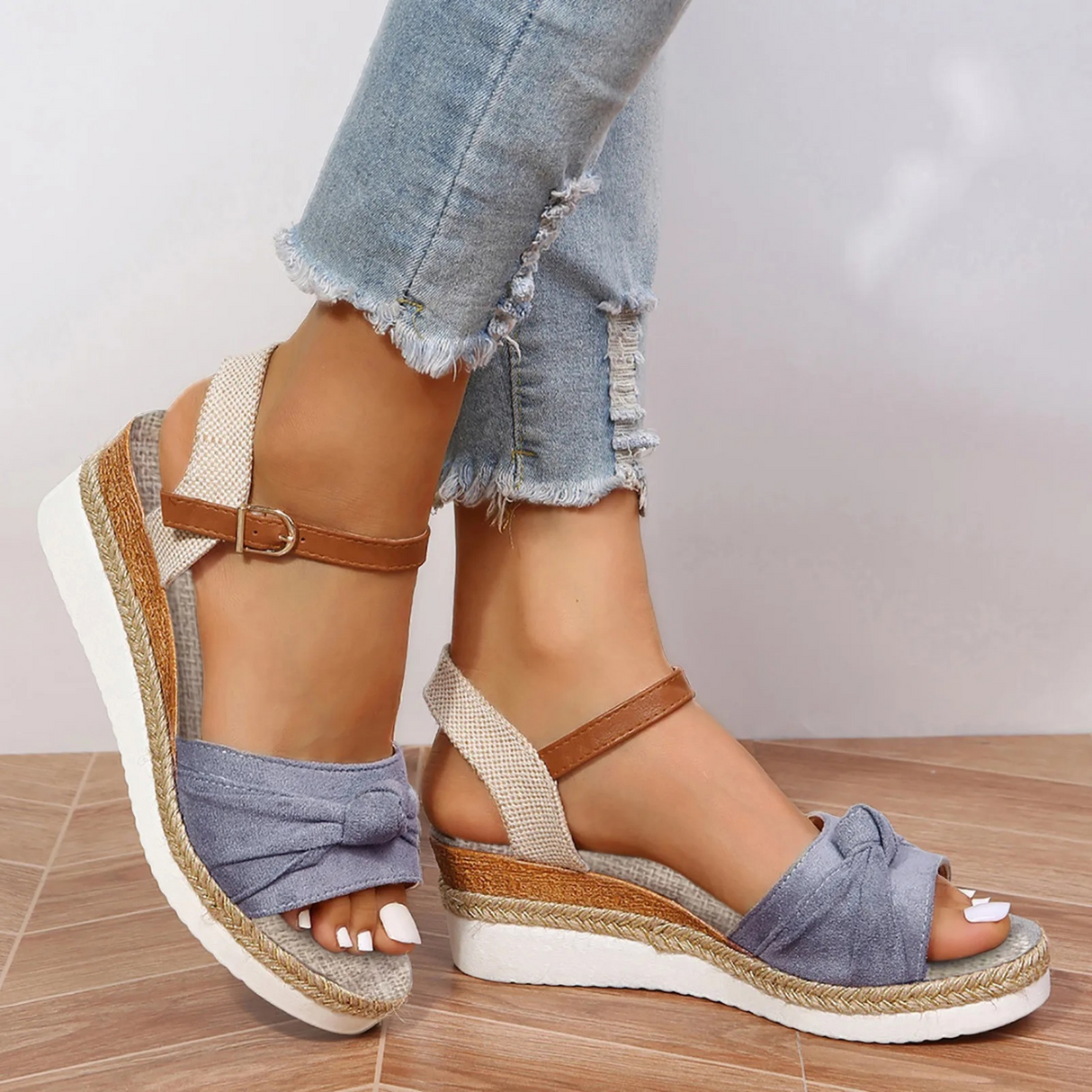 Chic Closed Toe Wedge Sandals for Women β Elegant Knot Design & Comfortable Fit