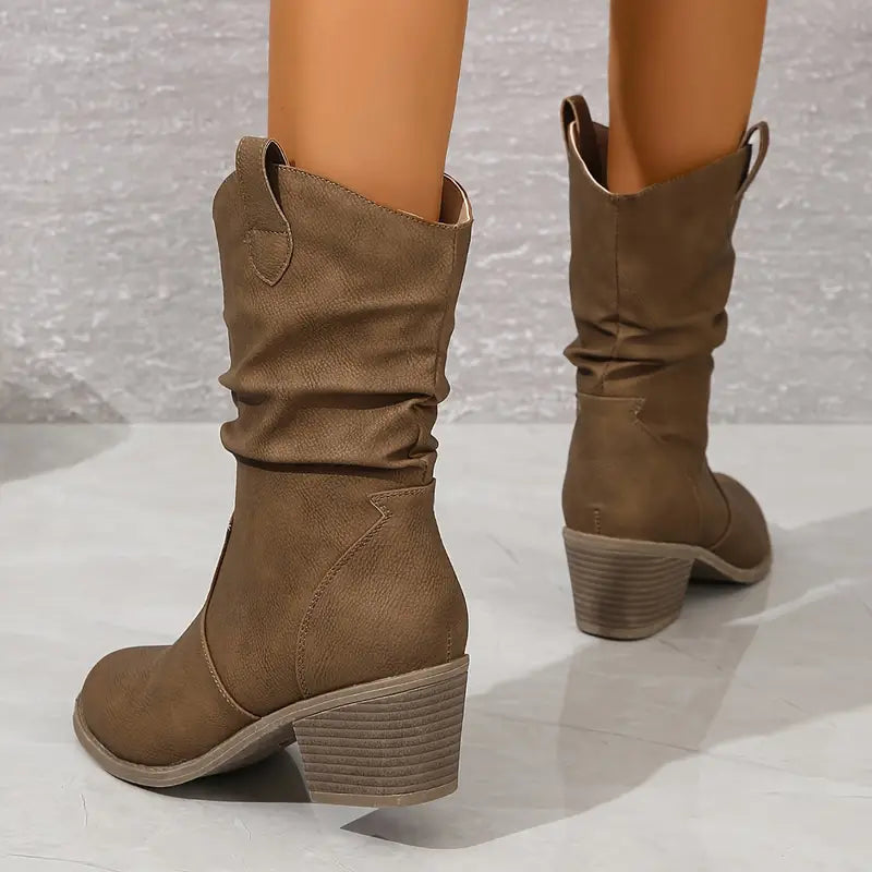 Chunky Heel Western Boots for Women β Vintage Style & Comfort