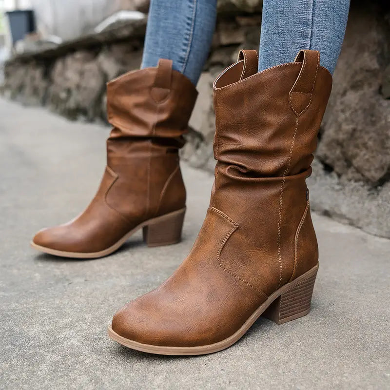 Chunky Heel Western Boots for Women β Vintage Style & Comfort