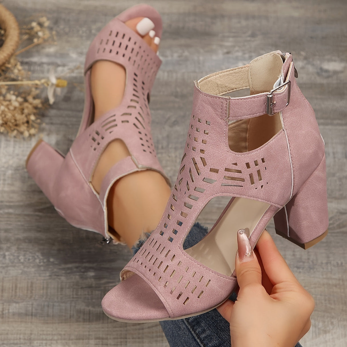 Cut-Out Peep-Toe Black Ankle Boots for Women β Stylish & Comfortable