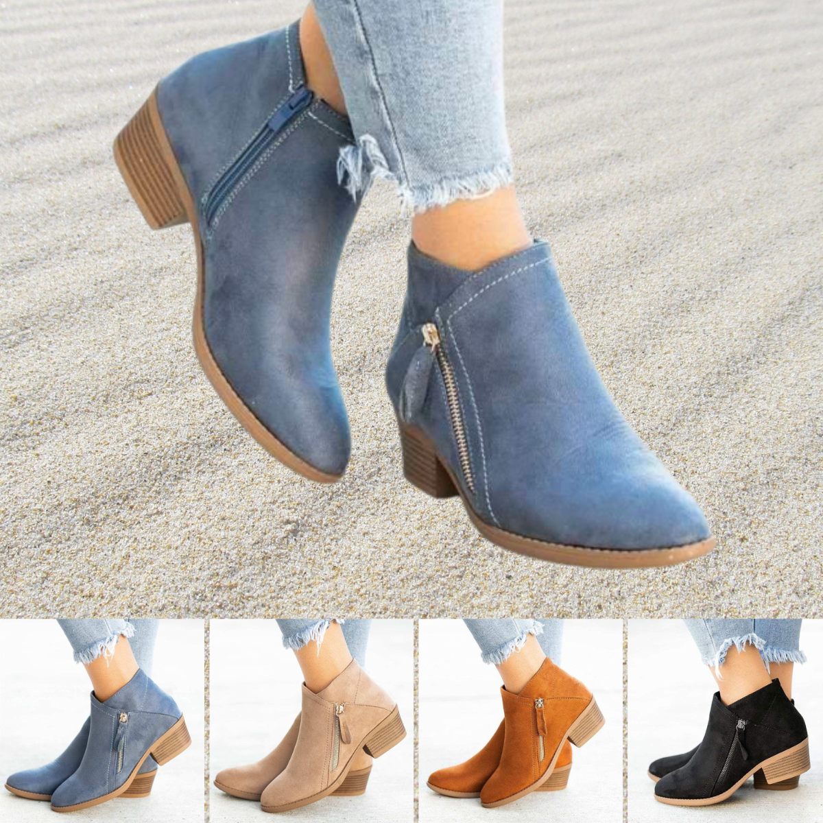 Double-Zipper Black Ankle Boots for Women β Stylish & Comfortable