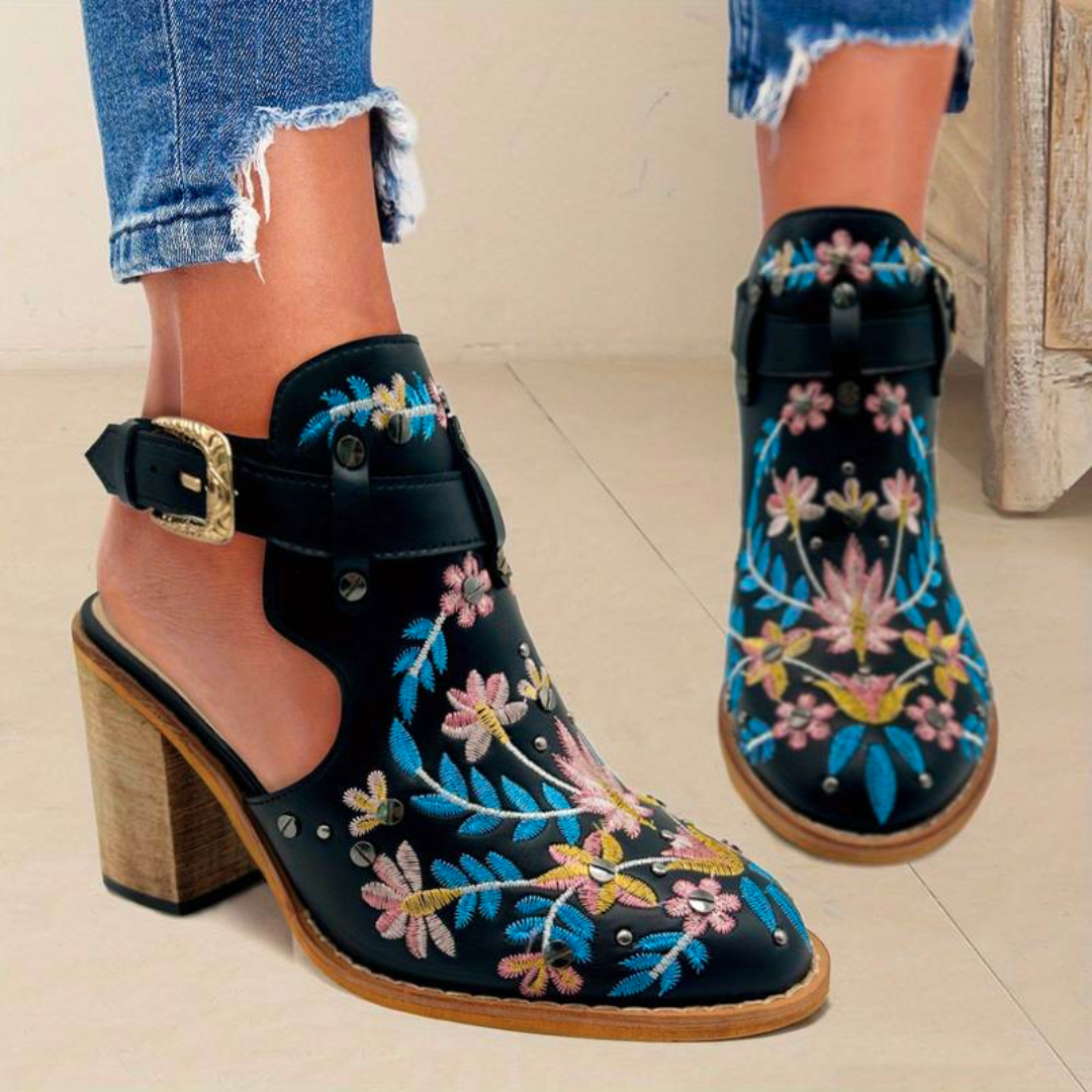 Embroidered Floral Ankle Boots for Women β Stylish Western Design