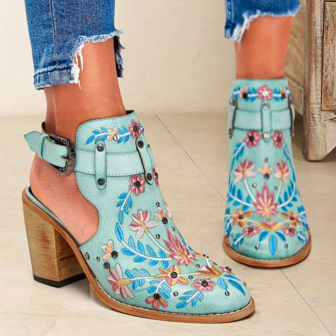 Embroidered Floral Ankle Boots for Women β Stylish Western Design
