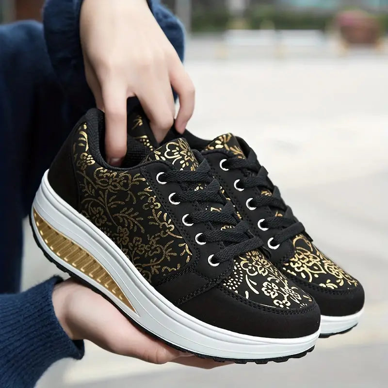 Floral Lace-Up Platform Sneakers for Women β Stylish & Comfortable