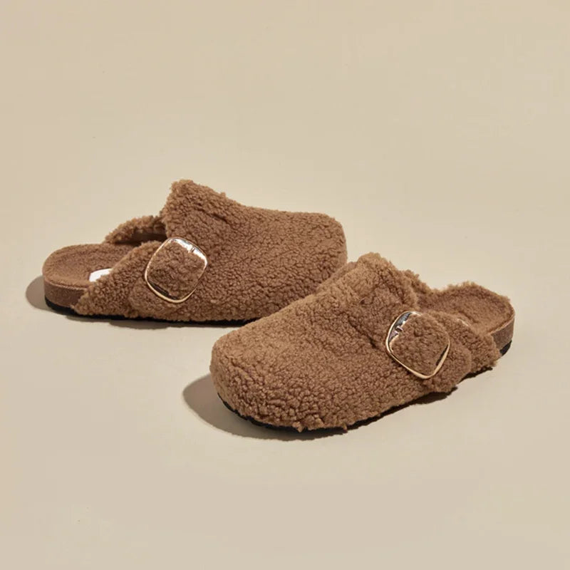 Furry Slippers for Women – Faux Shearling Lining