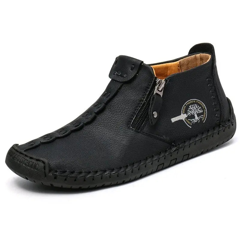 Hand-Stitched Black Ankle Boots for Men β Stylish & Slip-Resistant 7