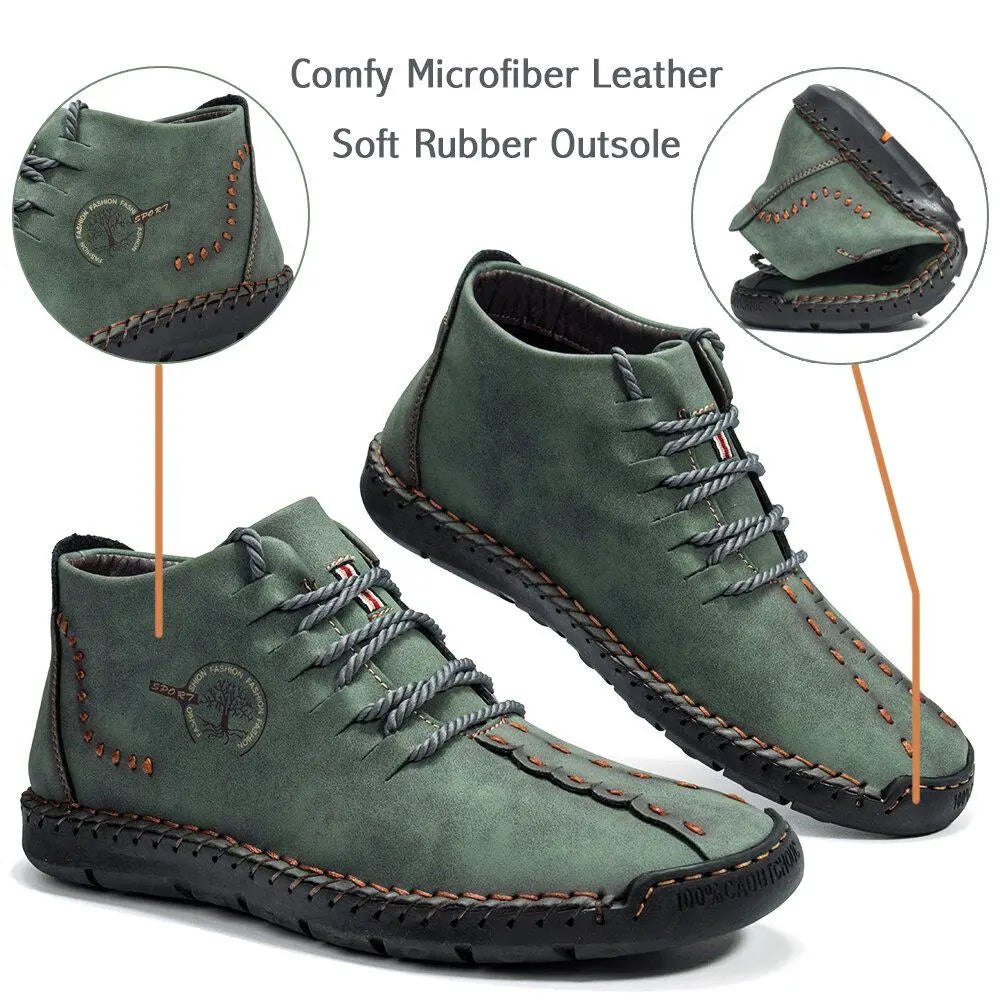 Hand-Stitched Leather Ankle Boots for Men β Soft & Non-Slip Comfort 8