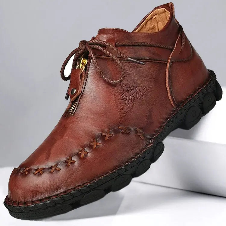 Hand-Stitched Leather Casual Boots for Men β Comfortable & Slip-Resistant 1