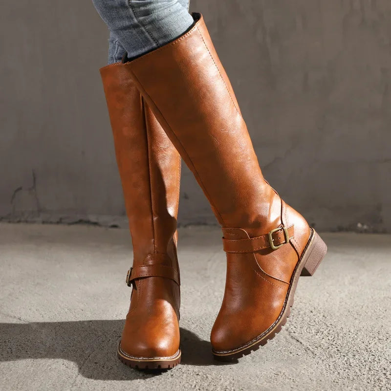 High-Top Biker Boots for Women β Edgy Style with Chunky Heel
