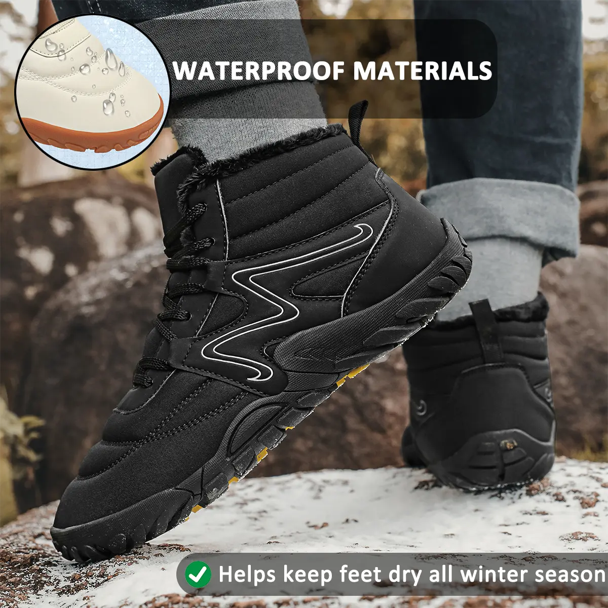 High-Top Waterproof Hiking Boots for Men β Comfortable & Supportive for Winter Adventures 4
