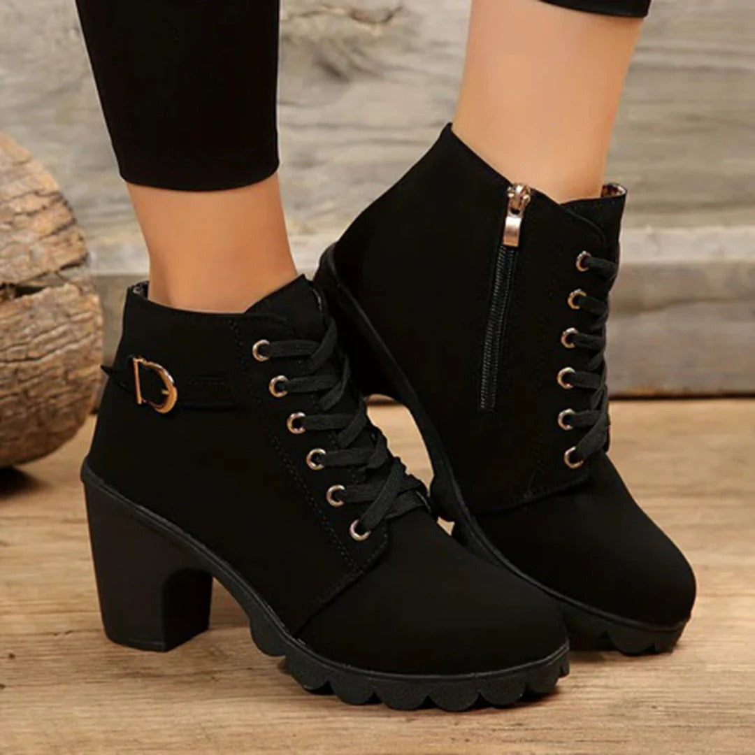 Lace-Up Ankle Boots for Women β Edgy Style with Chunky Heel