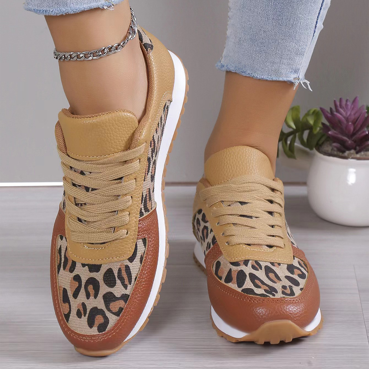 Leopard Print Lace-Up Sneakers for Women β Trendy & Comfortable Style