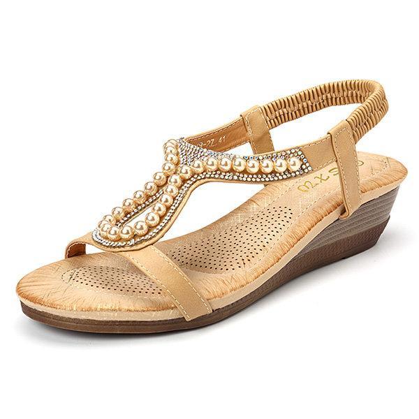 Pearl Rhinestone Wedge Sandals for Women β Elegant & Comfortable Wedge Heels