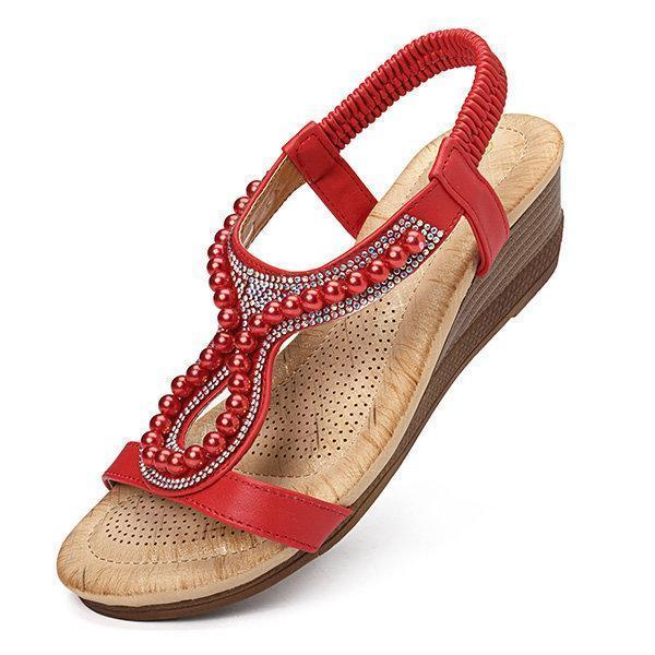 Pearl Rhinestone Wedge Sandals for Women β Elegant & Comfortable Wedge Heels