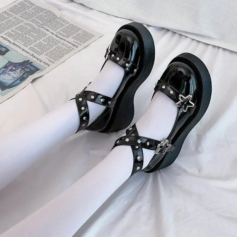 Platform Mary Jane Shoes for Women β Stylish with Star Buckle Strap
