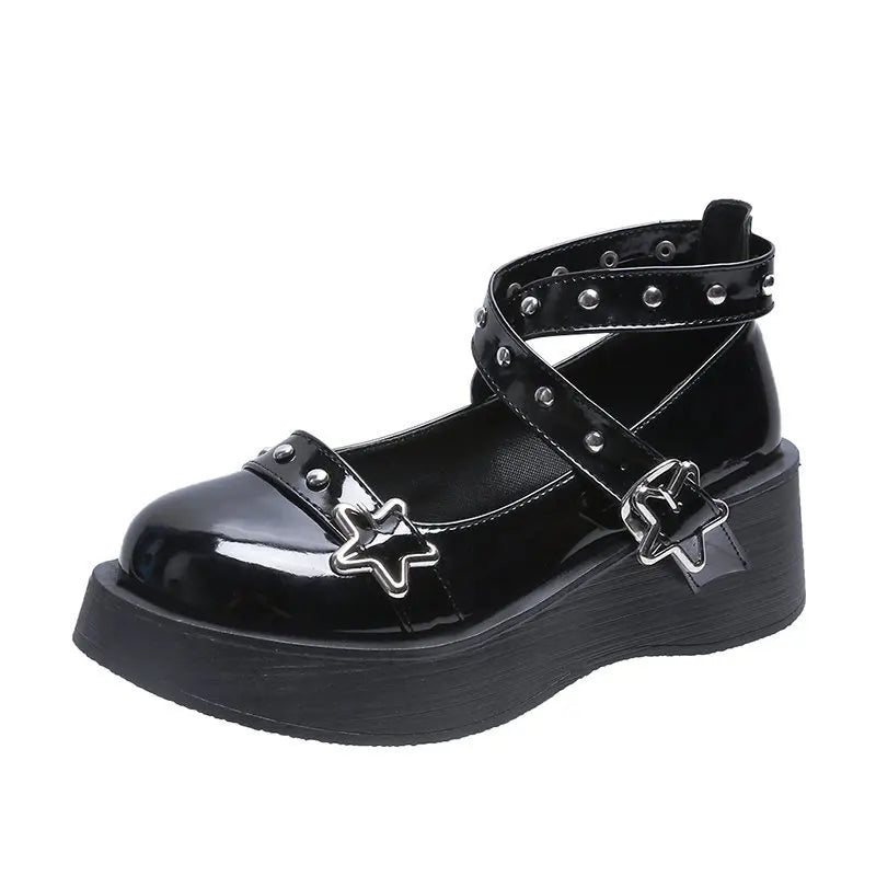 Platform Mary Jane Shoes for Women β Stylish with Star Buckle Strap