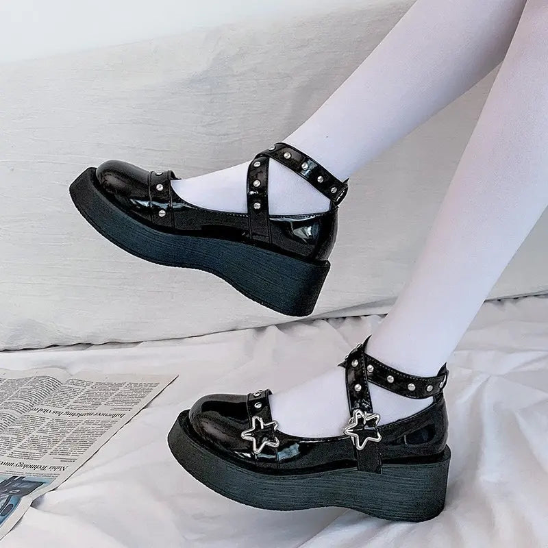 Platform Mary Jane Shoes for Women β Stylish with Star Buckle Strap