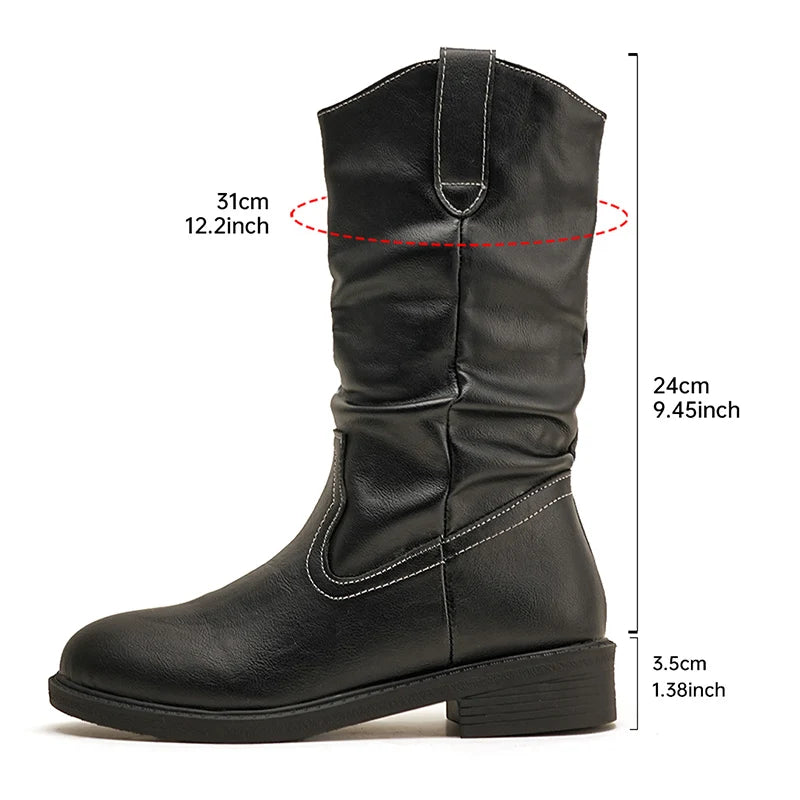 Pleated V-Cut Cowboy Boots for Women β Stylish & Comfortable