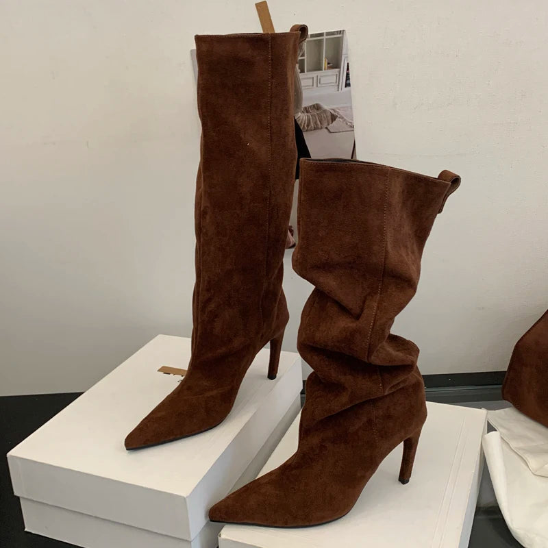 Pointed Toe Black Knee High Boots for Women β Chic & Stylish
