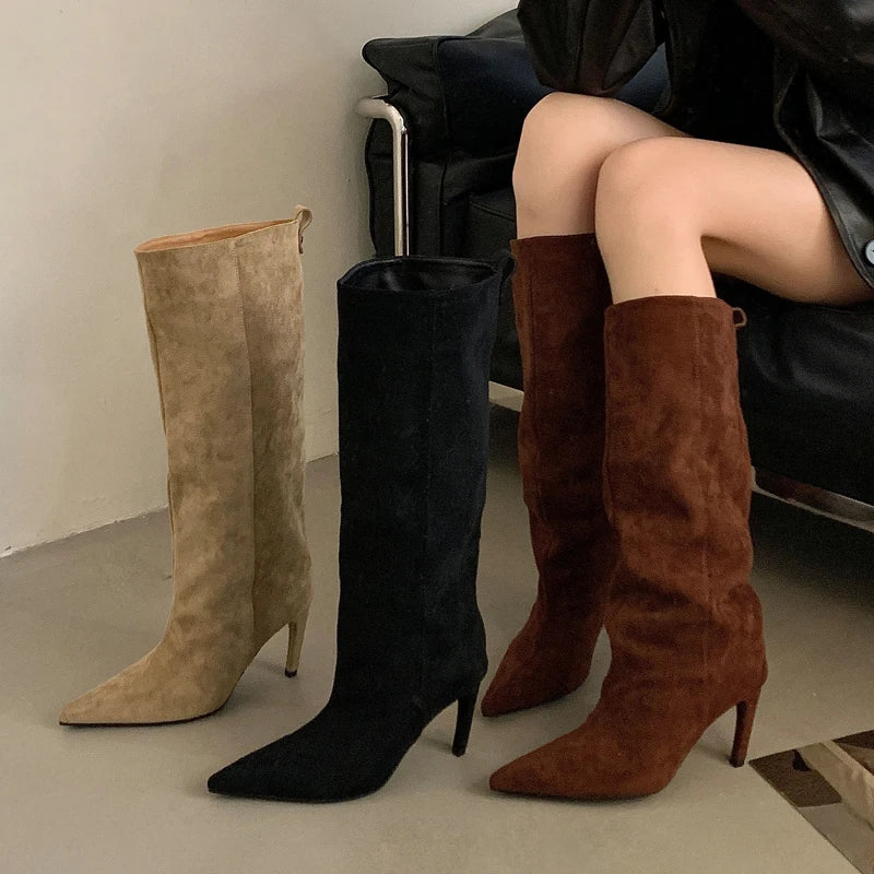 Pointed Toe Black Knee High Boots for Women β Chic & Stylish