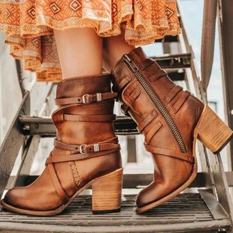 Retro Belt Buckle Boots for Women β Stylish & Comfortable