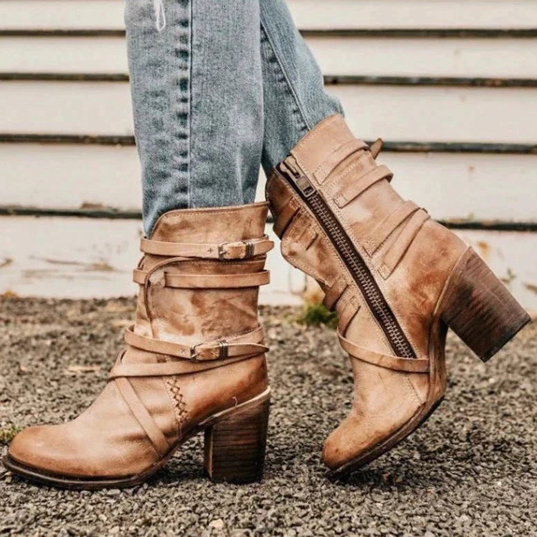 Retro Belt Buckle Boots for Women β Stylish & Comfortable