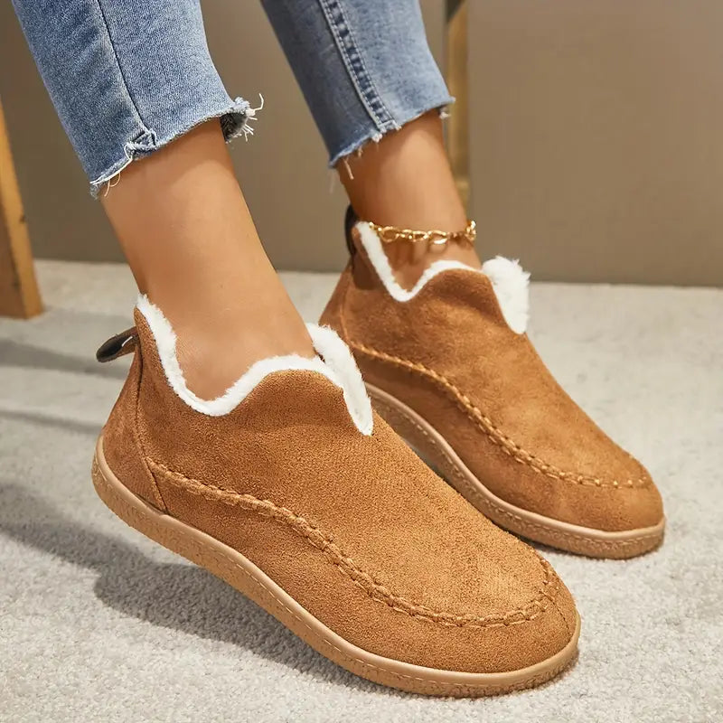 Round Toe Ankle Boots for Women β Cozy Fleece Lining & Stylish Design