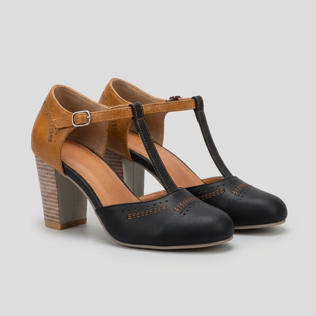 T-Strap Block Heel Pumps β Elegant Casual Comfort Dress Shoes