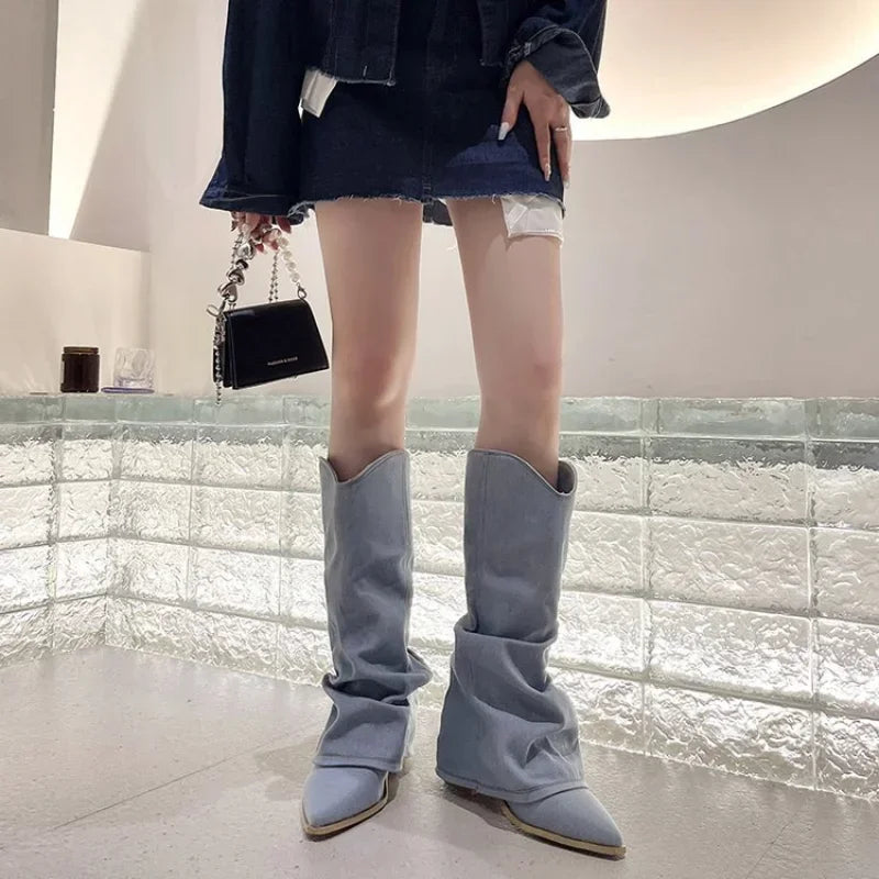 Thigh High Denim Boots for Women β Chic & Stylish
