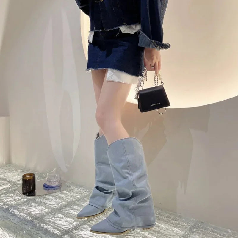 Thigh High Denim Boots for Women β Chic & Stylish