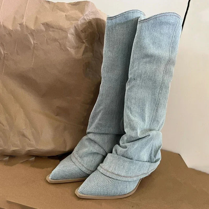 Thigh High Denim Boots for Women β Chic & Stylish