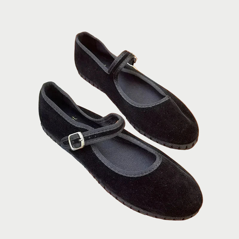 Velvet Mary Jane Flats for Women β Stylish & Comfortable Black Ballet Shoes
