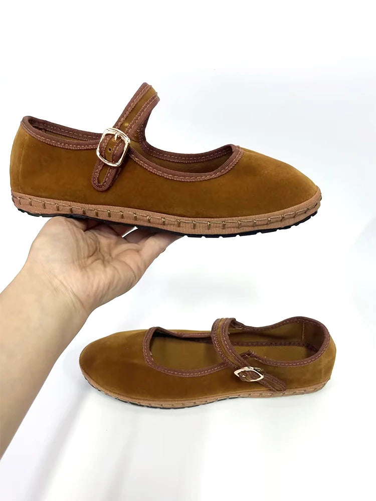 Velvet Mary Jane Flats for Women β Stylish & Comfortable Black Ballet Shoes