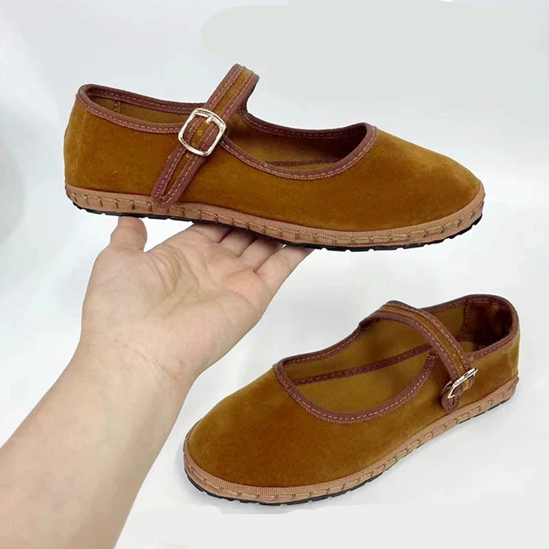 Velvet Mary Jane Flats for Women β Stylish & Comfortable Black Ballet Shoes