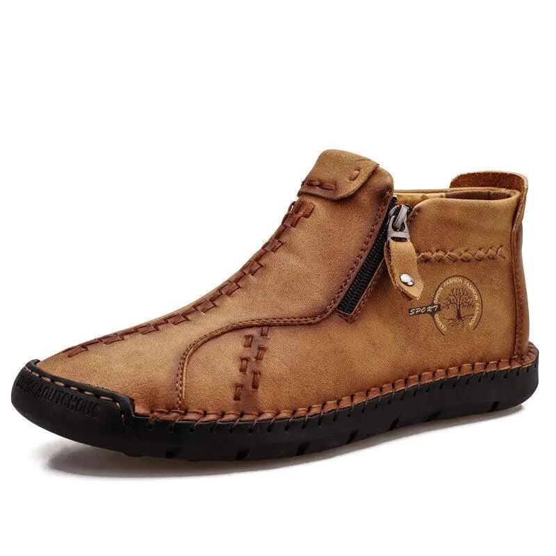 Vintage Hand-Sewn Leather Ankle Boots for Men β Stylish & Durable 0