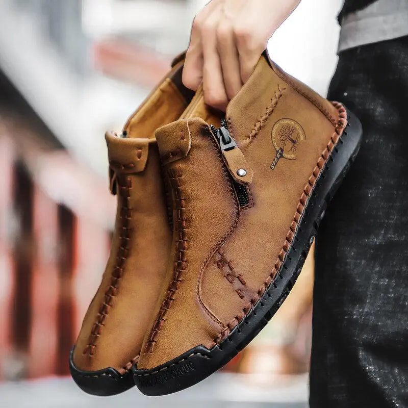 Vintage Hand-Sewn Leather Ankle Boots for Men β Stylish & Durable 1