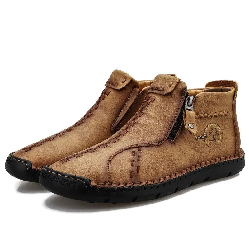 Vintage Hand-Sewn Leather Ankle Boots for Men β Stylish & Durable 7