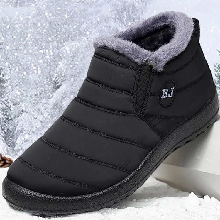 Waterproof Black Ankle Boots for Men β Warm Fur Lining & Slip-On Comfort 1