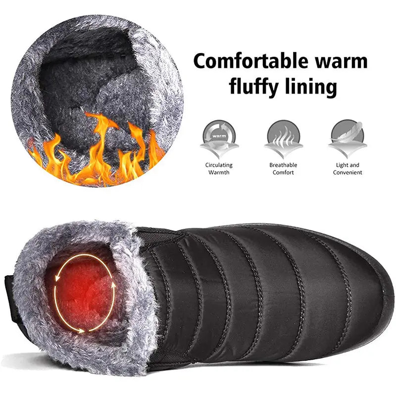 Waterproof Black Ankle Boots for Men β Warm Fur Lining & Slip-On Comfort 2